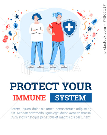 Protect immune system banner with people fight viruses flat vector illustration. Protect immune system banner with people fight viruses flat vector illustration. 74805117