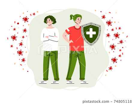 Cartoon people fight virus and bacterias flat vector illustration isolated. Cartoon people fight virus and bacterias flat vector illustration isolated. 74805118