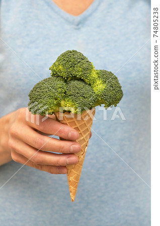 Conceptual Ice Cream in waffle cone from Broccoli Conceptual Ice Cream in waffle cone from Broccoli 74805238