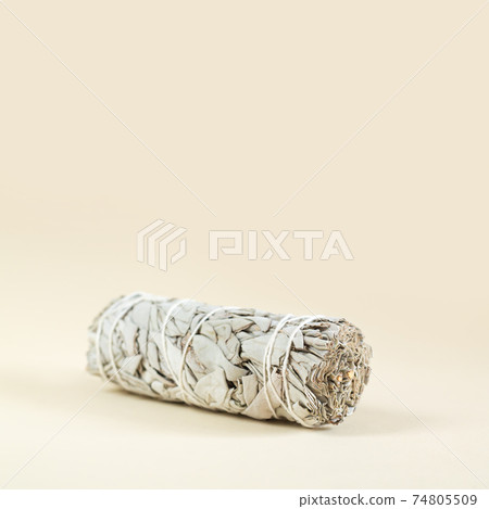Bundle of dry white sage close-up. Product for purification, meditation and healing Bundle of dry white sage close-up. Product for purification, meditation and healing 74805509