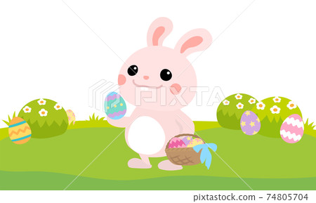 兔子提著一籃子復活節彩蛋 74805704