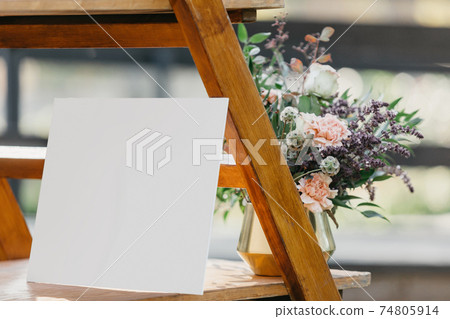 Boho wedding zone for guests, mockup blank card, for greeting, invitation template with flowers 74805914