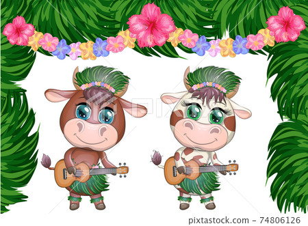 Cute cartoon bull, cow with beautiful eyes,... - Stock Illustration  [74806126] - PIXTA