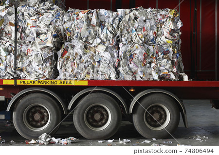 Stacks Of Recycled Papers On Lorry Stacks Of Recycled Papers On Lorry 74806494