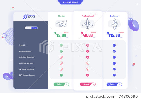 New Modern 3 Plan Pricing Table Template Design New Modern 3 Plan Pricing Table Template Design 74806599