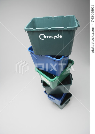 Pile of empty recycling containers elevated view Pile of empty recycling containers elevated view 74806602