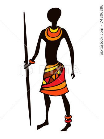 Illustration of stylized African male hunter warrior. 74806896