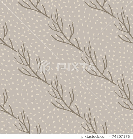 Scrapbook seamless pattern in autumn tones with simple branch shapes. Beige dotted background. Scrapbook seamless pattern in autumn tones with simple branch shapes. Beige dotted background. 74807176