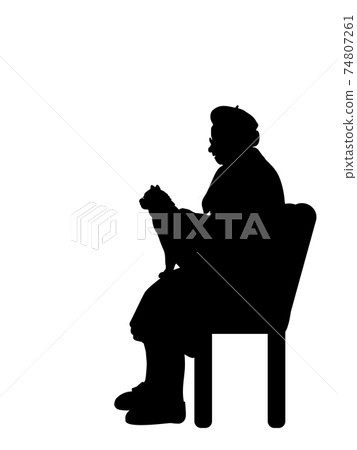 Silhouette senior woman grandmother with cat Silhouette senior woman grandmother with cat 74807261