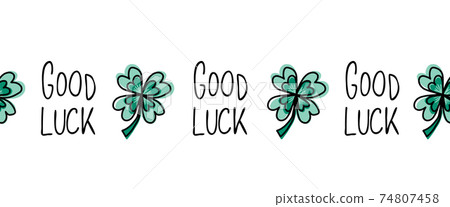 Green four-leaf Good Luck clover seamless vector border. Repeating horizontal pattern illustration Green four-leaf Good Luck clover seamless vector border. Repeating horizontal pattern illustration 74807458