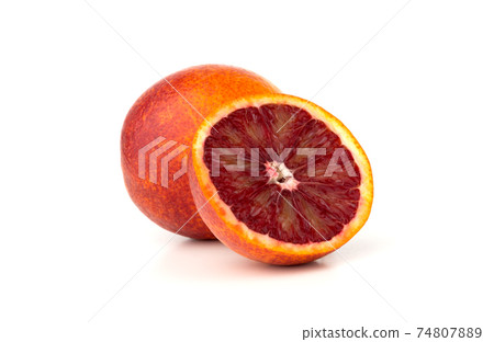 Bloody orange on a white background. Red orange and slice on a white background. Bloody orange on a white background. Red orange and slice on a white background. 74807889