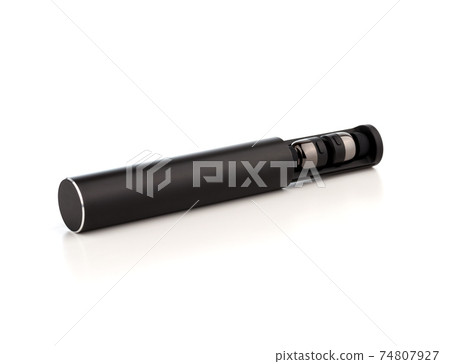 Wireless headphones on a white background. Wireless headset in the charging case close-up. 74807927