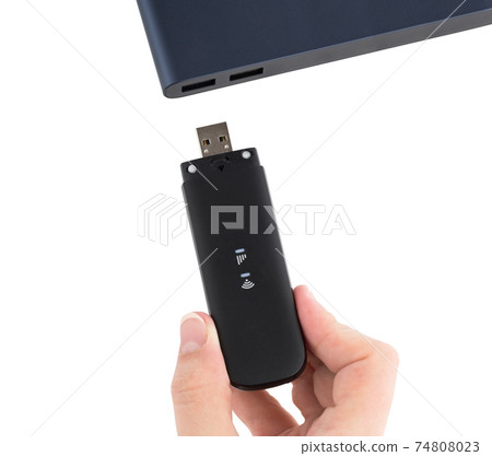 Portable Usb Modem And Hand On A White Stock Photo 74808023 Pixta