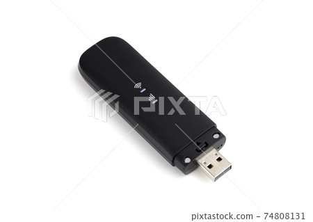 Portable usb modem on a white background. 4g modem isolated on white background. 74808131