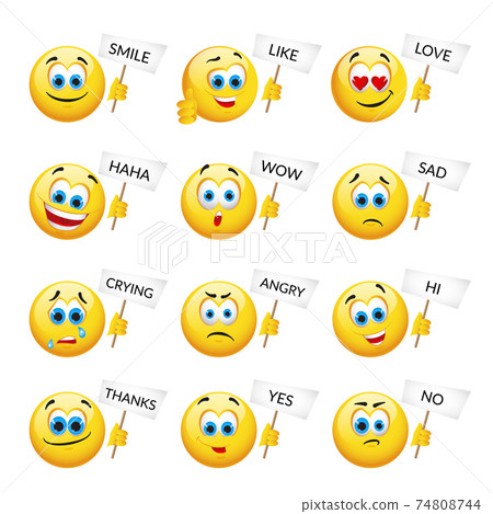Set of Yellow emoticons and emojis. Vector illustration in realistic style 74808744