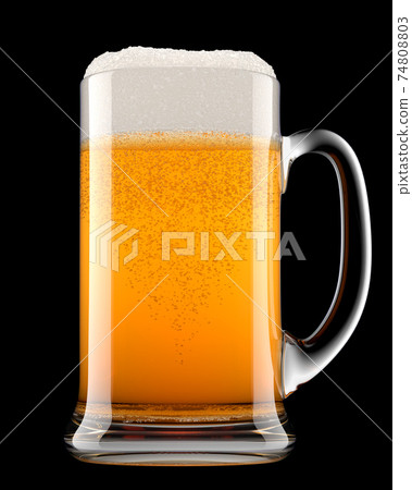Frosty glass of fresh light beer with bubble froth isolated on black background. 74808803