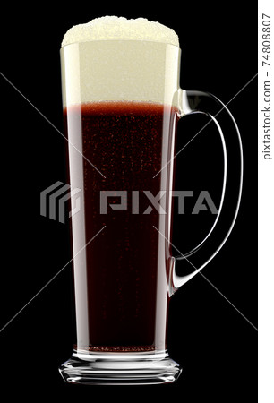 Frosty glass of fresh stout beer with bubble froth isolated on black background. Frosty glass of fresh stout beer with bubble froth isolated on black background. 74808807