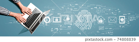 Fingerprint scanning theme with person using laptop Fingerprint scanning theme with person using laptop 74808839
