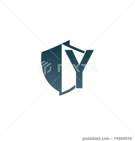 Shield logo icon with letter Y beside design... - Stock Illustration ...
