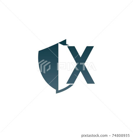 Shield logo icon with letter X beside design vector 74808935