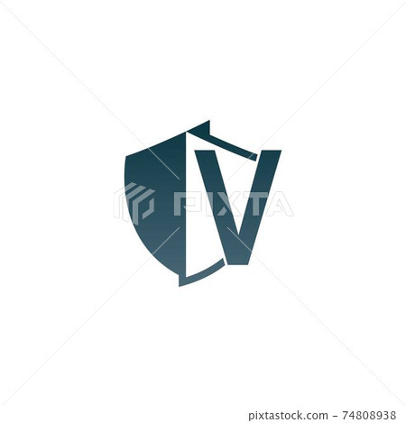 Shield logo icon with letter V beside design... - Stock Illustration ...