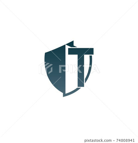 Shield logo icon with letter T beside design... - Stock Illustration ...