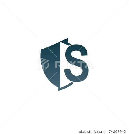 Shield logo icon with letter S beside design... - Stock Illustration ...