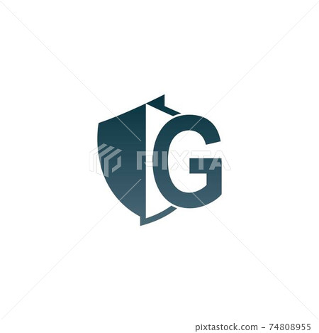 Shield logo icon with letter G beside design... - Stock Illustration ...