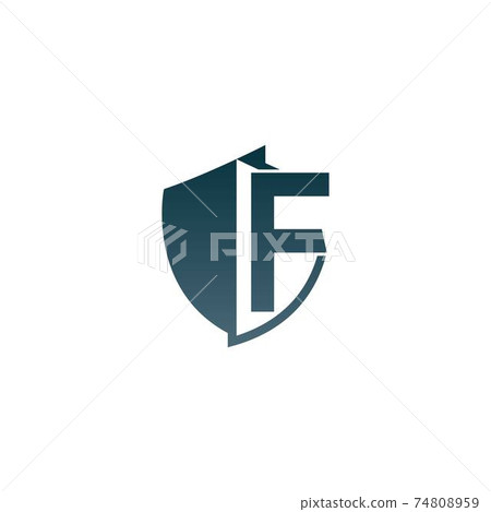 Shield logo icon with letter F beside design... - Stock Illustration ...