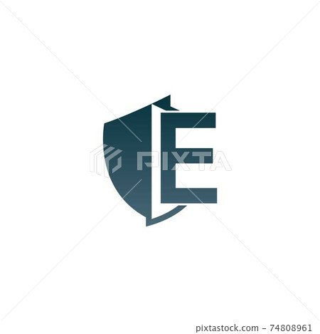 Shield logo icon with letter E beside design... - Stock Illustration ...
