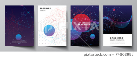 Vector layout of A4 cover mockups templates for brochure, flyer layout, booklet, cover design, book design. Artificial intelligence, big data visualization. Quantum computer technology concept. 74808993