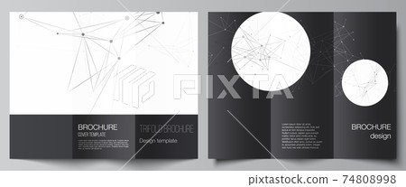Vector layouts of covers templates for trifold brochure, flyer layout, book design, brochure cover, advertising mockups. Gray technology background with connecting lines and dots. Network concept. Vector layouts of covers templates for trifold brochure, flyer layout, book design, brochure cover, advertising mockups. Gray technology background with connecting lines and dots. Network concept. 74808998