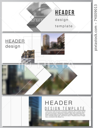 Vector layout of headers, banner design templates with geometric simple shapes, lines and photo place for website footer design, horizontal flyer, website header backgrounds. Vector layout of headers, banner design templates with geometric simple shapes, lines and photo place for website footer design, horizontal flyer, website header backgrounds. 74809013