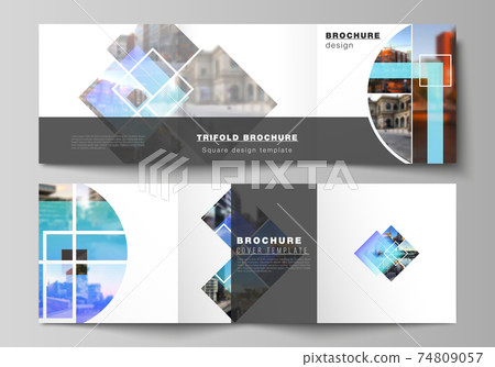 The minimal vector editable layout of square format covers design templates for trifold brochure, flyer, magazine. Creative trendy style mockups, blue color trendy design backgrounds. 74809057