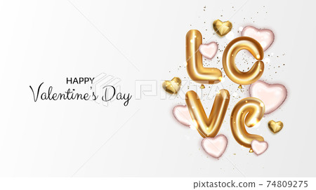 Happy Valentines day greeting card with 3d gold... - Stock Illustration ...