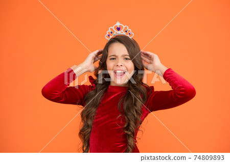 Feeling awesome. Beauty contest model. Kid wear golden Feeling awesome. Beauty contest model. Kid wear golden 74809893