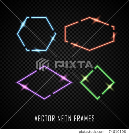 Set of colorful vector neon frames on dark... - Stock Illustration ...