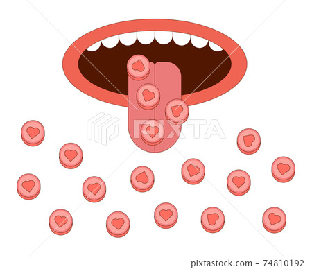 The concept of dependence on social networks. Protruding tongue with hearts or likes on it The concept of dependence on social networks. Protruding tongue with hearts or likes on it 74810192