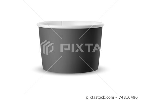 Vector 3d Realistic Black Tub Food Paper Plastic Container, Cup Isolated on White Background. Dessert, Yogurt, Ice Cream, Sour Cream, Snack. Design Template of Product Packing, Mockup. Front View 74810480