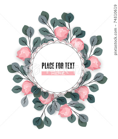 Romantic background with roses and leaves 74810619