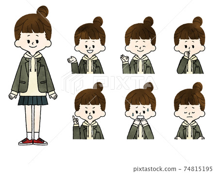 女學生面部套裝水彩 74815195