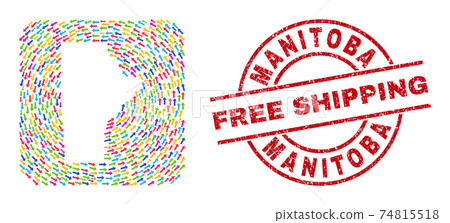 Free Shipping Scratched Stamp Seal and Manitoba Province Map Moving Inverted Mosaic 74815518