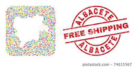 Free Shipping Watermark Stamp and Albacete Province Map Motion Stencil Mosaic 74815567