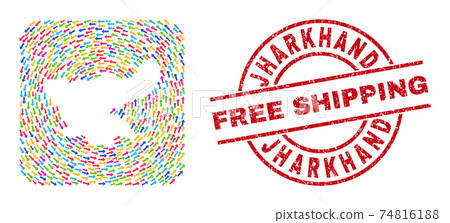 Free Shipping Watermark Seal and Jharkhand State Map Pointing Inverted Mosaic 74816188