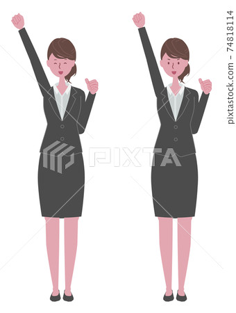 一個穿著黑色西裝的女人,努力工作並支持 一個穿著黑色西裝的女人,努力工作並支持 74818114