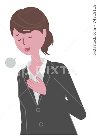 Relieved, stroking the chest, a woman in a... - Stock Illustration ...