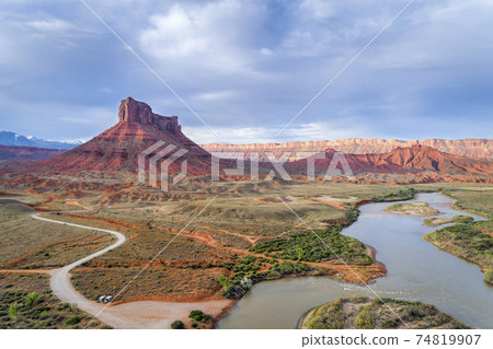 Colorado River above Moab in Utah aerial view 74819907