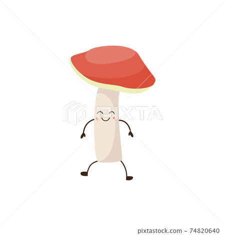 Cartoon smiling autumn forest mushroom boletus with red cap. 74820640