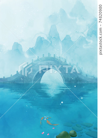 Ancient wind bridge flowing water artistic conception landscape Ancient wind bridge flowing water artistic conception landscape 74820980