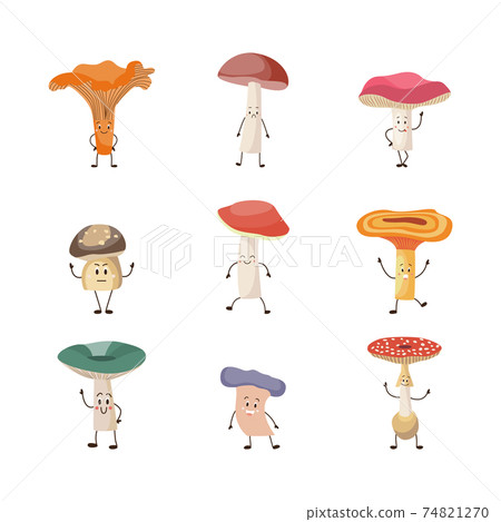 Cartoon forest mushrooms autumn collection a vector isolated illustrations Cartoon forest mushrooms autumn collection a vector isolated illustrations 74821270
